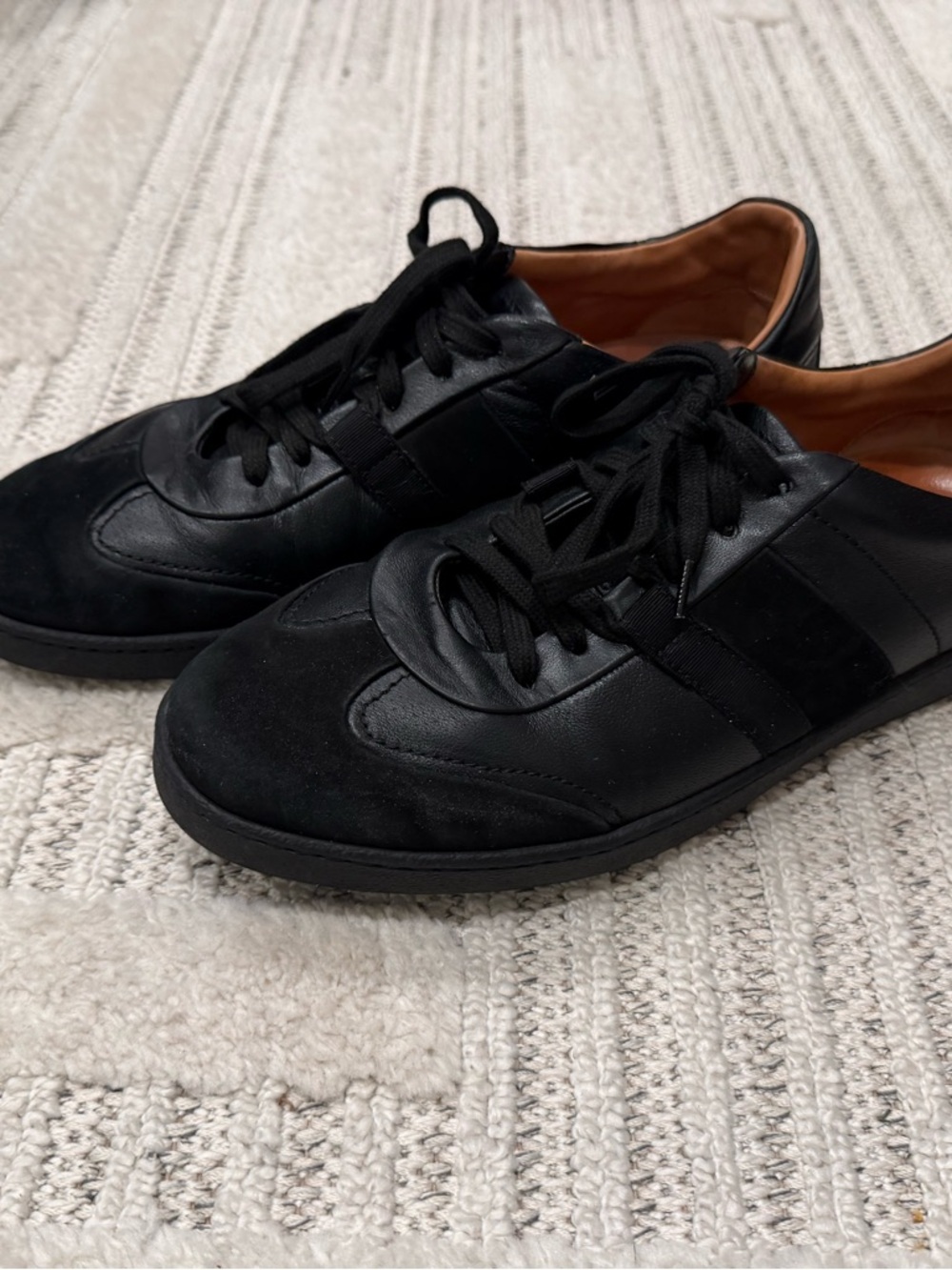 Salvatore Ferragamo Black Leather and Suede Low-Top Sneakers
